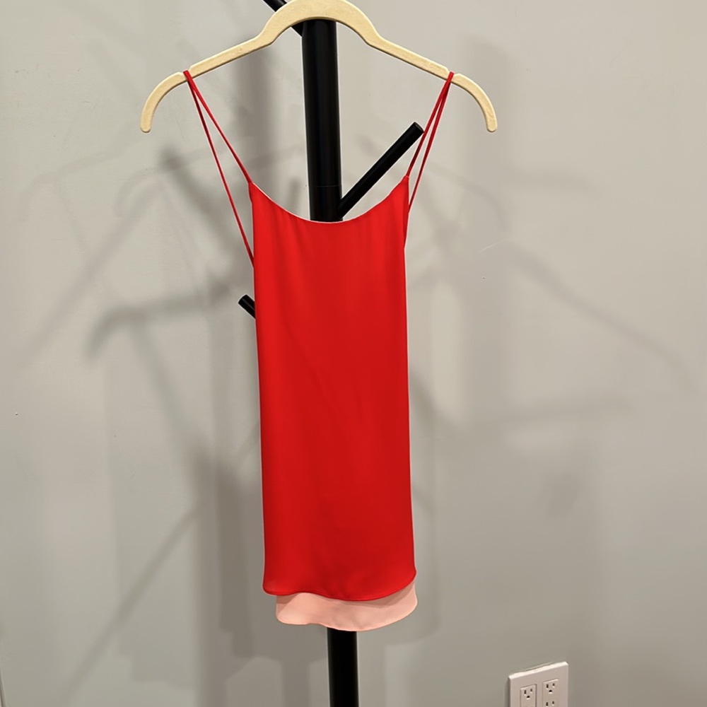 Zara women’s red and pink open back flowing tank blouse (S)
